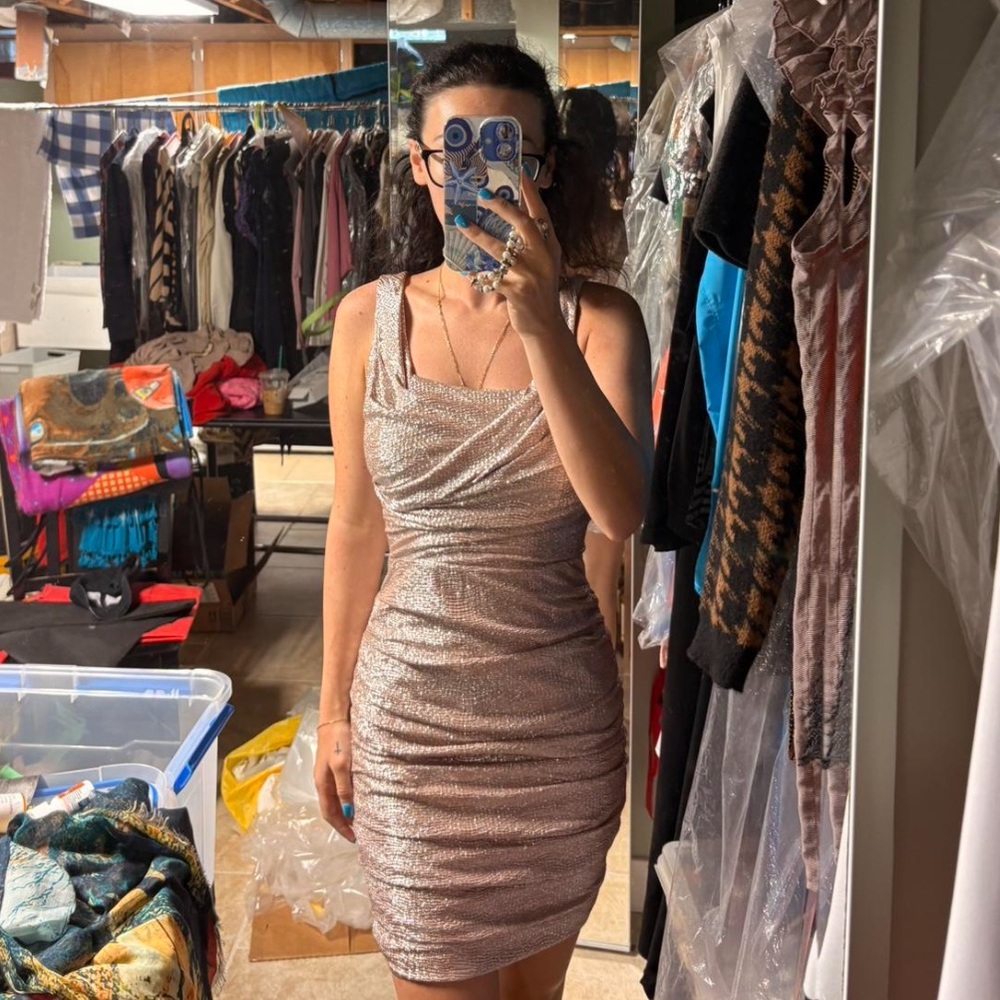 Express Shimmering Champagne Mini Dress